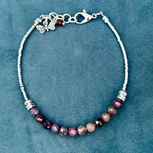 Graduated ruby and Silver Bracelet with a dainty Butterfly Charm